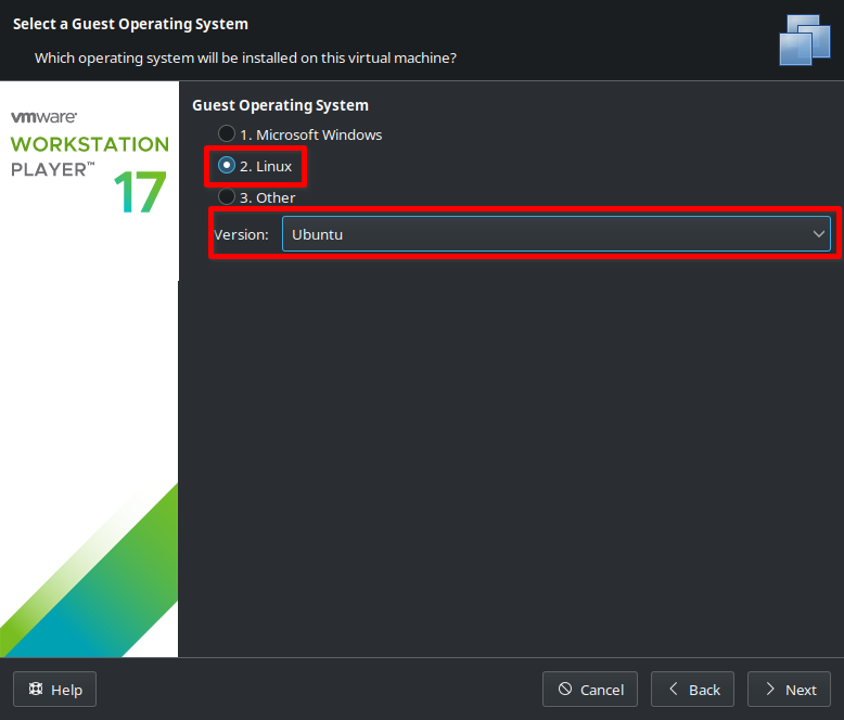 vmware: Select OS