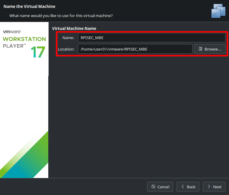 vmware: VM name and location