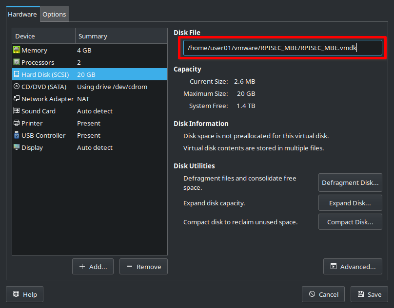 vmware: note Disk File Location